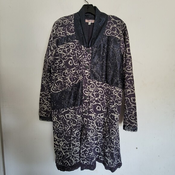 Joe Browns Floral Lace Trim Paisley Long Sleeve Blue Ivory Cream Coat Jacket XL - Picture 1 of 14